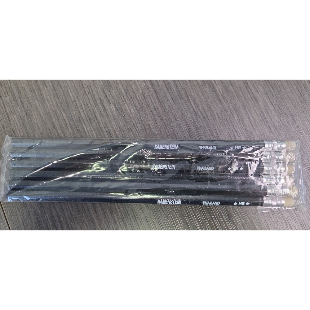 Vintage Kamenstein  Thailand Pencils HB Black Wooden w/ White Erasers Lot of 6